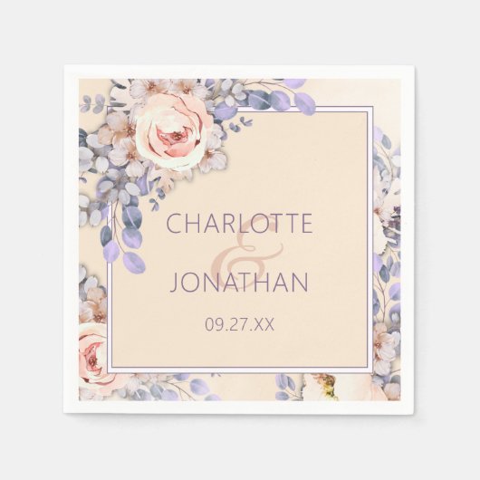 Pfirsichfarbenes Blumenzildpapier Napkins Serviette (Vorderseite)