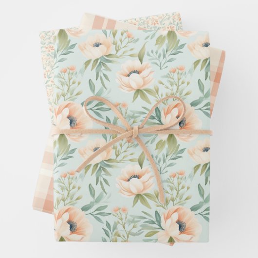 Pfirsichfarbenes Kariertes Schleifpapier Geschenkpapier Set (Beispiel)