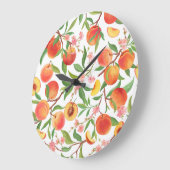 Pfirsichfarbenes tropisches Fruchtmuster Vintag. Große Wanduhr (Winkel)