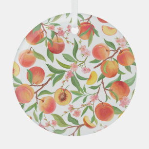 Pfirsichfarbenes tropisches Fruchtmuster Vintag. Ornament Aus Glas