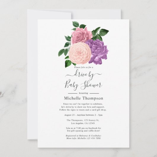 Pfirsichfarbenes und Lila Lavendel mit Dusche Einladung (Vorderseite)