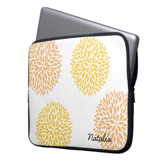 Pfirsichgelbe Blumen Laptopschutzhülle (Vorderseite Links)