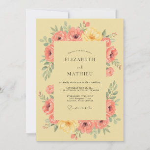 Pfirsichgelbe Florale Romanze Hochzeit Einladung
