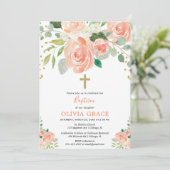 Pfirsichgold florale Wasserfarben Taufe Mädchen Einladung (Stehend Vorderseite)