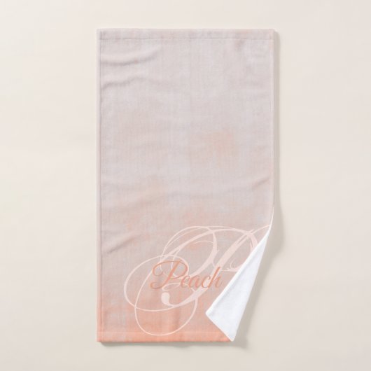 Pfirsichgraues rustikales Abstraktes Monogramm Badhandtuch Set (Handtuch)