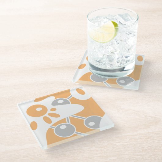 Pfirsichgrauweißer moderner Doodle 1 Glasuntersetzer (Schrägansicht)