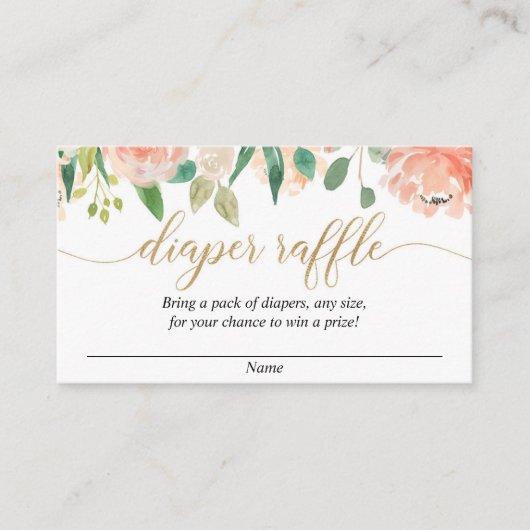 Pfirsichgrün goldfarbene Babydusche - Gewinnkarten Begleitkarte (Vorderseite)