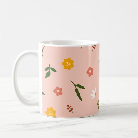 Pfirsichhintergrund mit mehrfarbigen Blumen Kaffeetasse (Links)