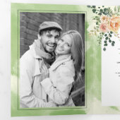 Pfirsichkaktus Blume, Blätter Grüne Blumenhochzeit Dreifach Gefaltete Einladung (Innen Erste Seite)