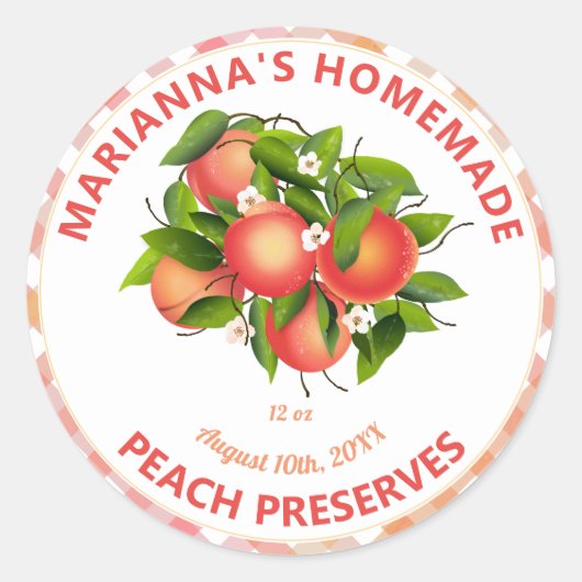 Pfirsichkonserven | Jam Jar Label Runder Aufkleber (Vorderseite)