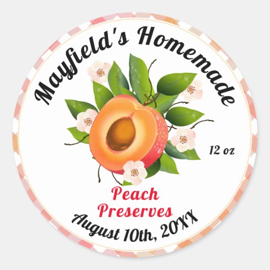 Pfirsichkonserven | Jam Jar Label Runder Aufkleber (Vorderseite)