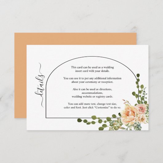 Pfirsichkorallenhochzeit und blumengeschichtliche begleitkarte (Vorne/Hinten)