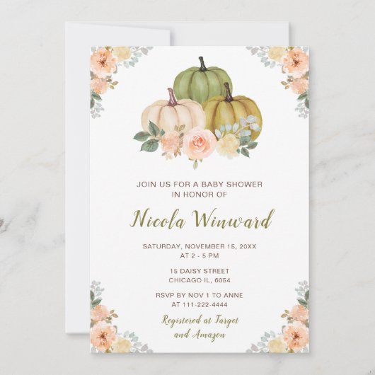 Pfirsichkürbis und Pfirsichkürbis Kinderdusche Einladung (Vorderseite)