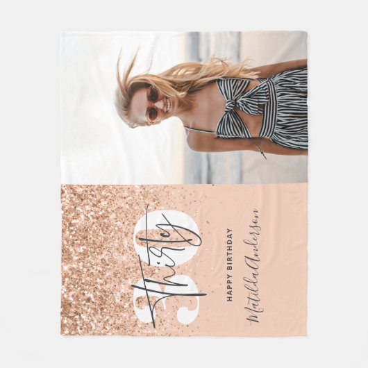 Pfirsichmädchen moderner Glitzer chic 30 Geburtsta Fleecedecke (Vorderseite)