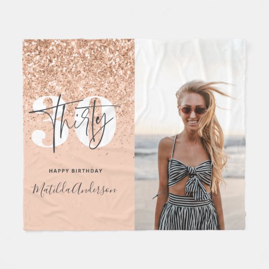 Pfirsichmädchen moderner Glitzer chic 30 Geburtsta Fleecedecke (Vorderseite (Horizontal))