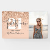 Pfirsichmädchen moderner Glitzer schick 21 Geburts Banner (Horizontal)
