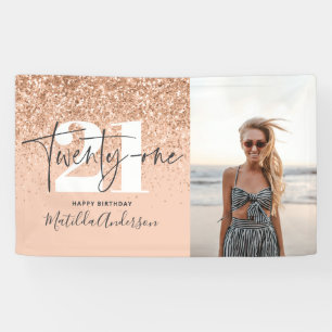 Pfirsichmädchen moderner Glitzer schick 21 Geburts Banner