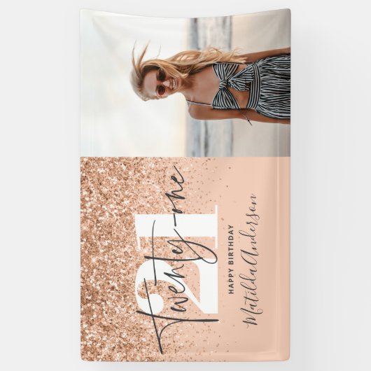 Pfirsichmädchen moderner Glitzer schick 21 Geburts Banner (Vertikal)