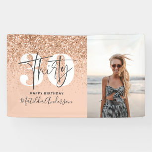 Pfirsichmädchen moderner Glitzer schick 30 Geburt Banner