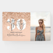Pfirsichmädchen moderner Glitzer schick 30 Geburts Banner (Horizontal)