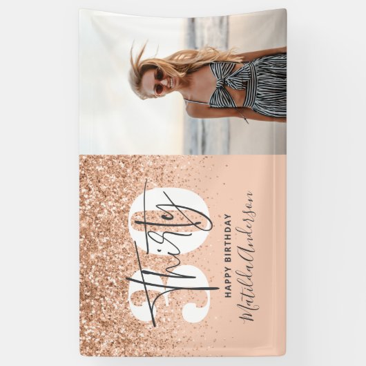 Pfirsichmädchen moderner Glitzer schick 30 Geburts Banner (Vertikal)