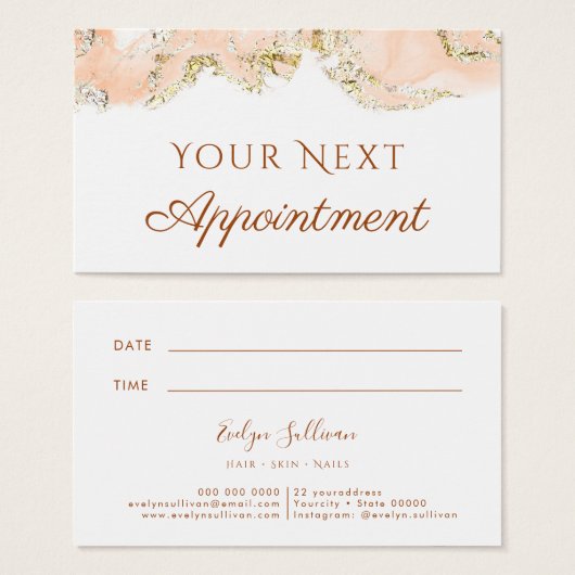 Pfirsichmarmor Design Terminkarte (Vorne & Hinten)