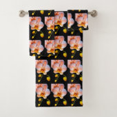 Pfirsichorchid auf schwarzem Handtuchhalter-Set Badhandtuch Set (Insitu)