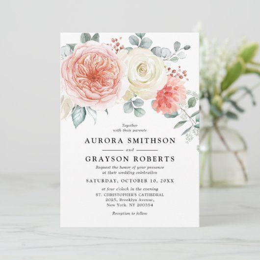 Pfirsichpastel Pink Bläserne Hochzeit im Sommer Einladung (Stehend Vorderseite)