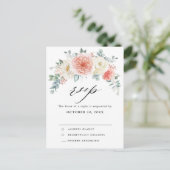 Pfirsichpastel Pink Floral Wedding RSVP Postkarte (Stehend Vorderseite)