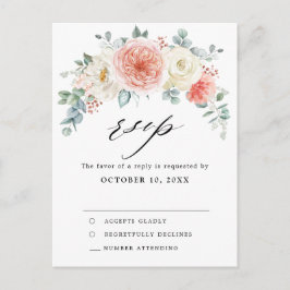 Pfirsichpastel Pink Floral Wedding RSVP Postkarte