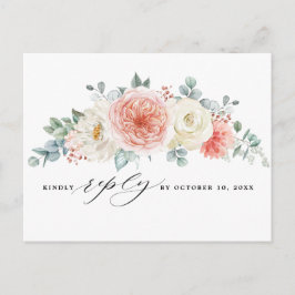 Pfirsichpastel Pink Floral Wedding RSVP Postkarte