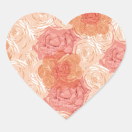Pfirsichpastellfarbene Vintage Rose Herz-Aufkleber