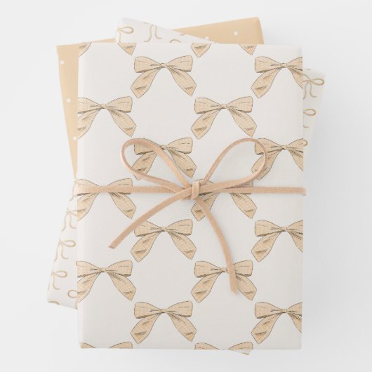 Pfirsichpfirsich Kariert Bow Elegante neutrale Bab Geschenkpapier Set (Beispiel)
