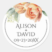 Pfirsichpfirsiche Blume Hochzeit Runder Aufkleber (Vorderseite)