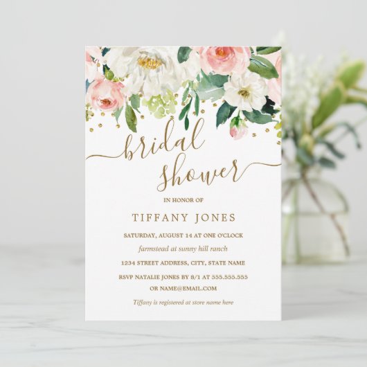 Pfirsichpfirsichpfirsichrosa Brautparty Confetti Einladung (Stehend Vorderseite)