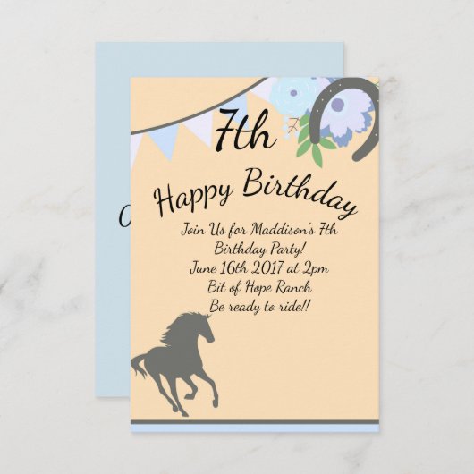 Pfirsichpony-Einladungen Einladung (Vorne/Hinten)