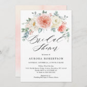 Pfirsichpulver Pink Floral Brautparty Einladung (Vorne/Hinten)