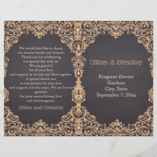 Pfirsichrahmen, Kalkboard gefaltetes Hochzeitsprog (Vorderseite)