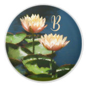 Pfirsichrosa blauer Floral Monogramm-Schublade Keramikknauf (Vorderseite)