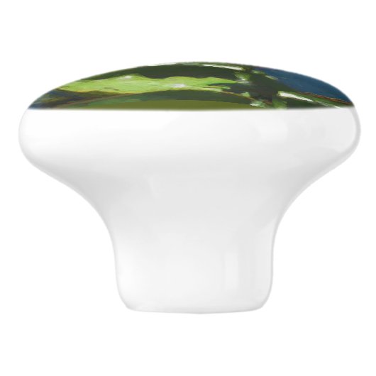 Pfirsichrosa blauer Floral Monogramm-Schublade Keramikknauf (Seitenansicht)