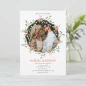 Pfirsichrosa Blumenzauber Foto Hochzeit Einladung (Stehend Vorderseite)