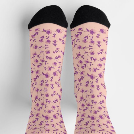 Pfirsichrosa Blütenviolette Blumen Socken (Oben)