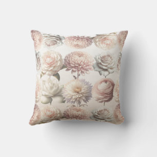 Pfirsichrosa Cremig Weiße Blumen Floral  Kissen