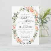 Pfirsichrosa Elfenbein Blumenstrauß Brautparty Einladung (Stehend Vorderseite)