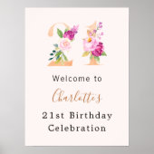 Pfirsichrosa Flora Nr. 21. Geburtstag Poster (Vorne)