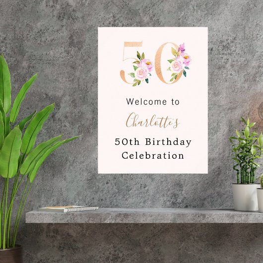 Pfirsichrosa Flora Nr. 50. Geburtstag Poster