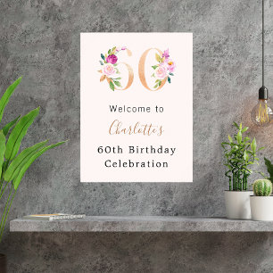 Pfirsichrosa Flora Nr. 60. Geburtstag Poster