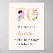 Pfirsichrosa Flora Nr. 70. Geburtstag Poster (Vorne)