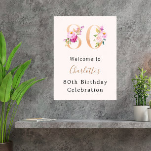 Pfirsichrosa Flora Nr. 80. Geburtstag Poster