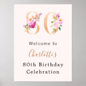 Pfirsichrosa Flora Nr. 80. Geburtstag Poster (Vorne)